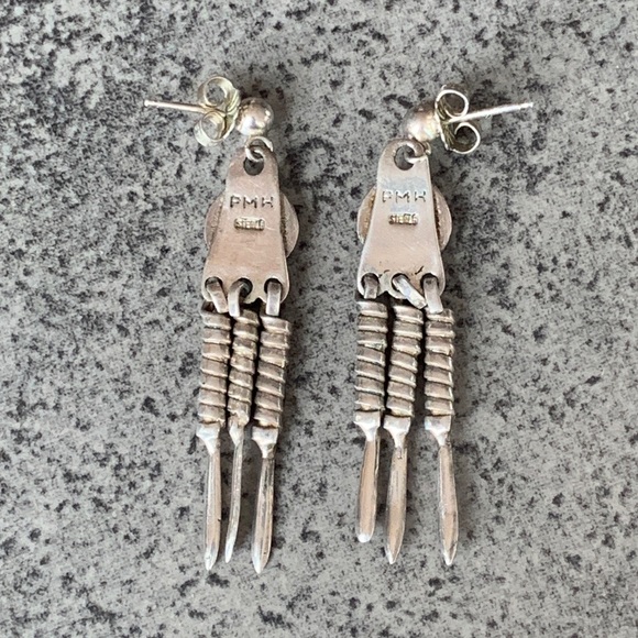 Vintage 80s Sterling Silver Fringe Earrings - Picture 5 of 6